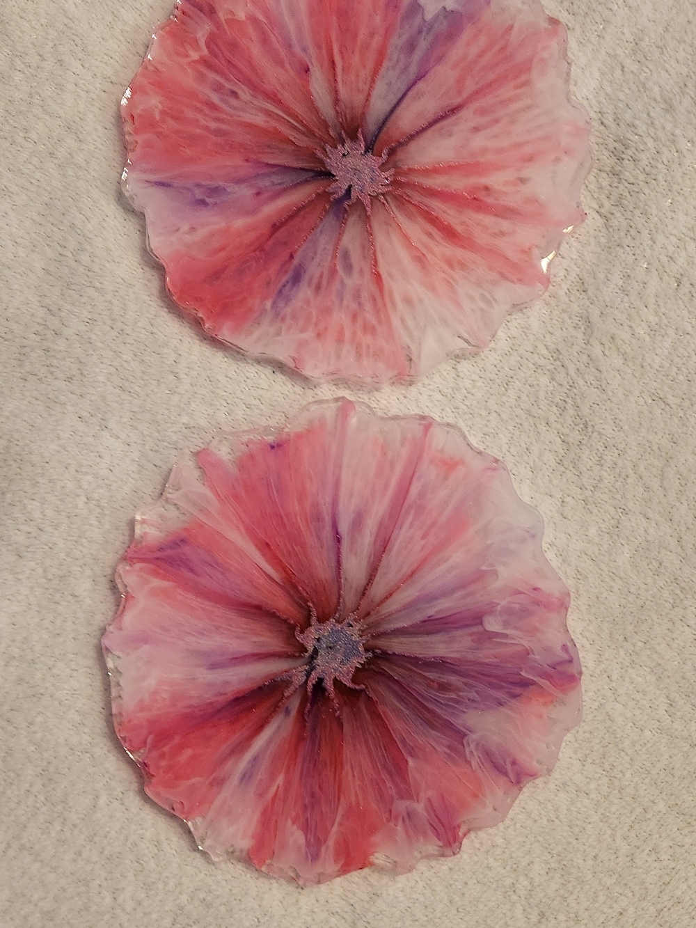 Handmade Pink and Purple Floral Resin Coasters - Set of 2